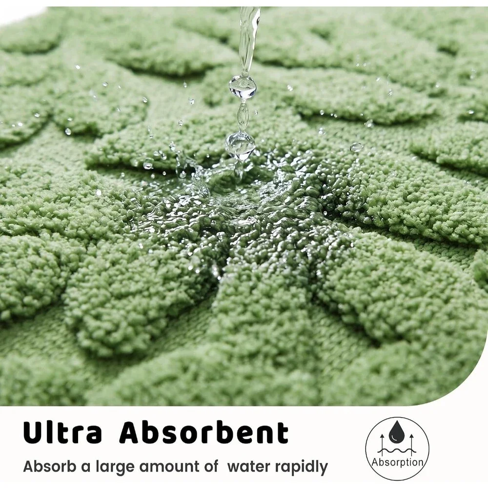 Sage Green Leaf Bathroom Rug 20x32 Plush Microfiber Non-Slip Absorbent Bath Mat